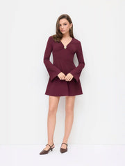 V-neck Bell Sleeve Metal Detail Mini Dress