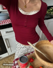 Square Neck Lace Trim Two Tone Long Sleeve Tee
