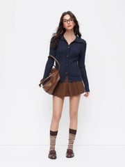 Cable Knit Collar Button Long Sleeve Cardigan