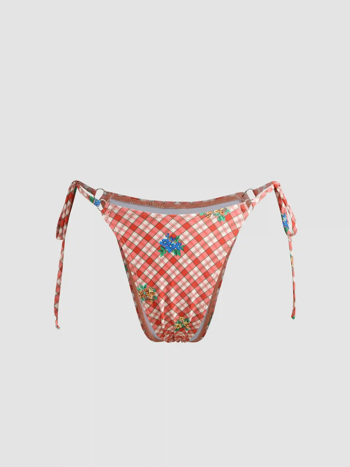 Check & Floral Tie Side Cheeky Bikini Bottom