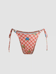 Check & Floral Tie Side Cheeky Bikini Bottom
