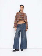 Denim Low Rise Elastic Waist Oversized Wide Leg Jeans