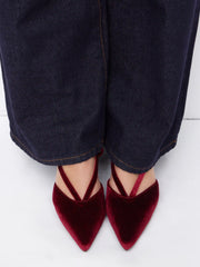 VELVET POINTED TOE SLINGBACK CHUNKY HEELS