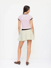 Knit Round Neckline Short Sleeve Contrasting Binding Top