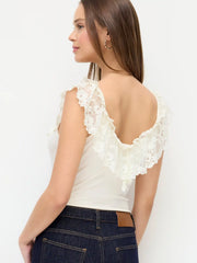 Lace Trim V-neck Ruffled Bodysuit