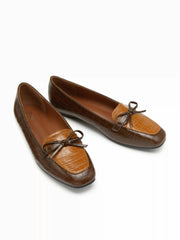 BOWKNOT DECOR CROCODILE PATTERN LOAFERS