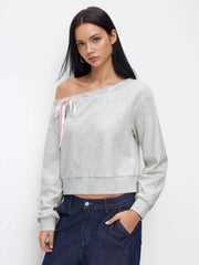 Cotton-blend Asymmetrical Neck Knotted Oversized Sweatshirt