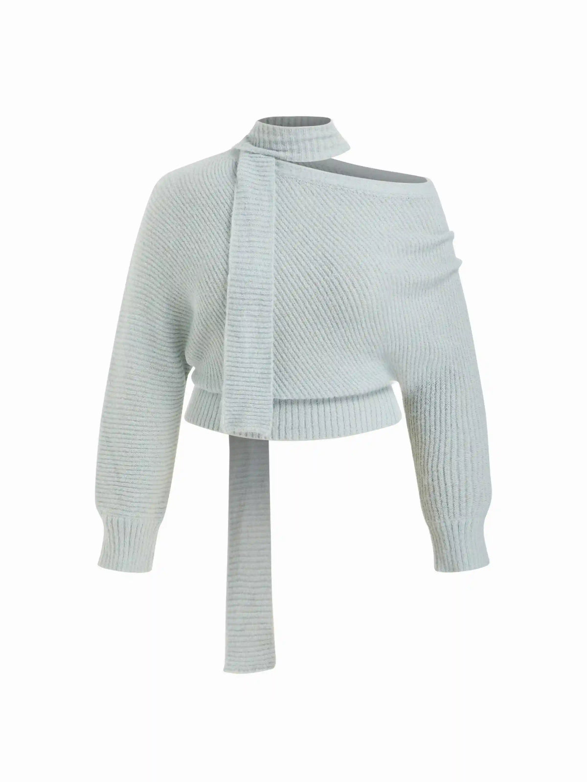 Knit Wool-blend Asymmetrical Neck Long Sleeve Oversized Top With Scarf Curve & Plus