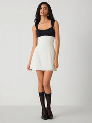 Two Tone Zipper Ruffle Mini Dress