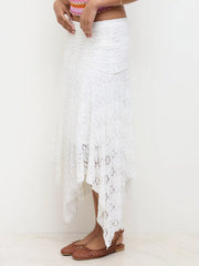 Cotton-blend Mid Rise Floral Asymmetrical Hem Midi Skirt