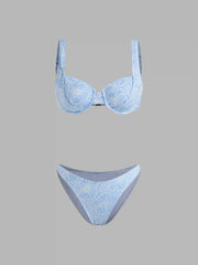Square Neck Floral Underwire Cheeky Bikini Set