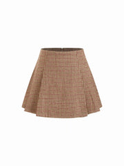 Wool-look Houndstooth Mid Rise Pleated Mini Skirt