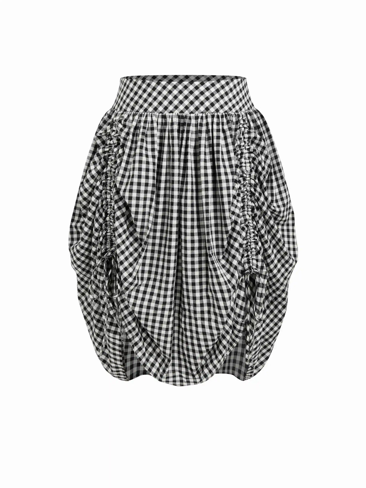 Multi-way Cotton-blend Mid Rise Gingham Drawstring Ruffle Hem Maxi Skirt Curve & Plus