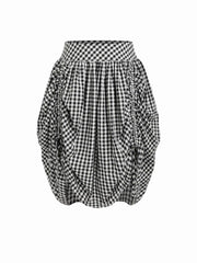 Multi-way Cotton-blend Mid Rise Gingham Drawstring Ruffle Hem Maxi Skirt Curve & Plus