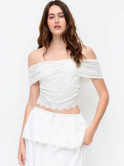 Lace Floral Off-Shoulder Short Sleeve Top