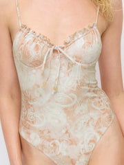 Paisley Underwire One Piece Swimsuit with Sarong Skirt Set