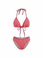 Halter Neckline Stripe Triangle Cheeky Bikini Set