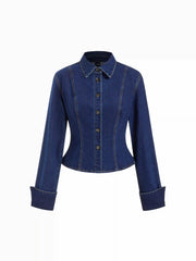 Washed Denim Collar Button Front Blouse