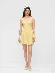 Cotton-blend Sweetheart Lettuce Trim Mini Dress