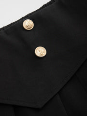 Mid Rise Solid Button Pleated Mini Skirt