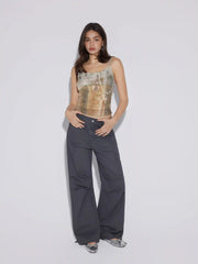 Mesh Heart Graphic Ruched Cami Top