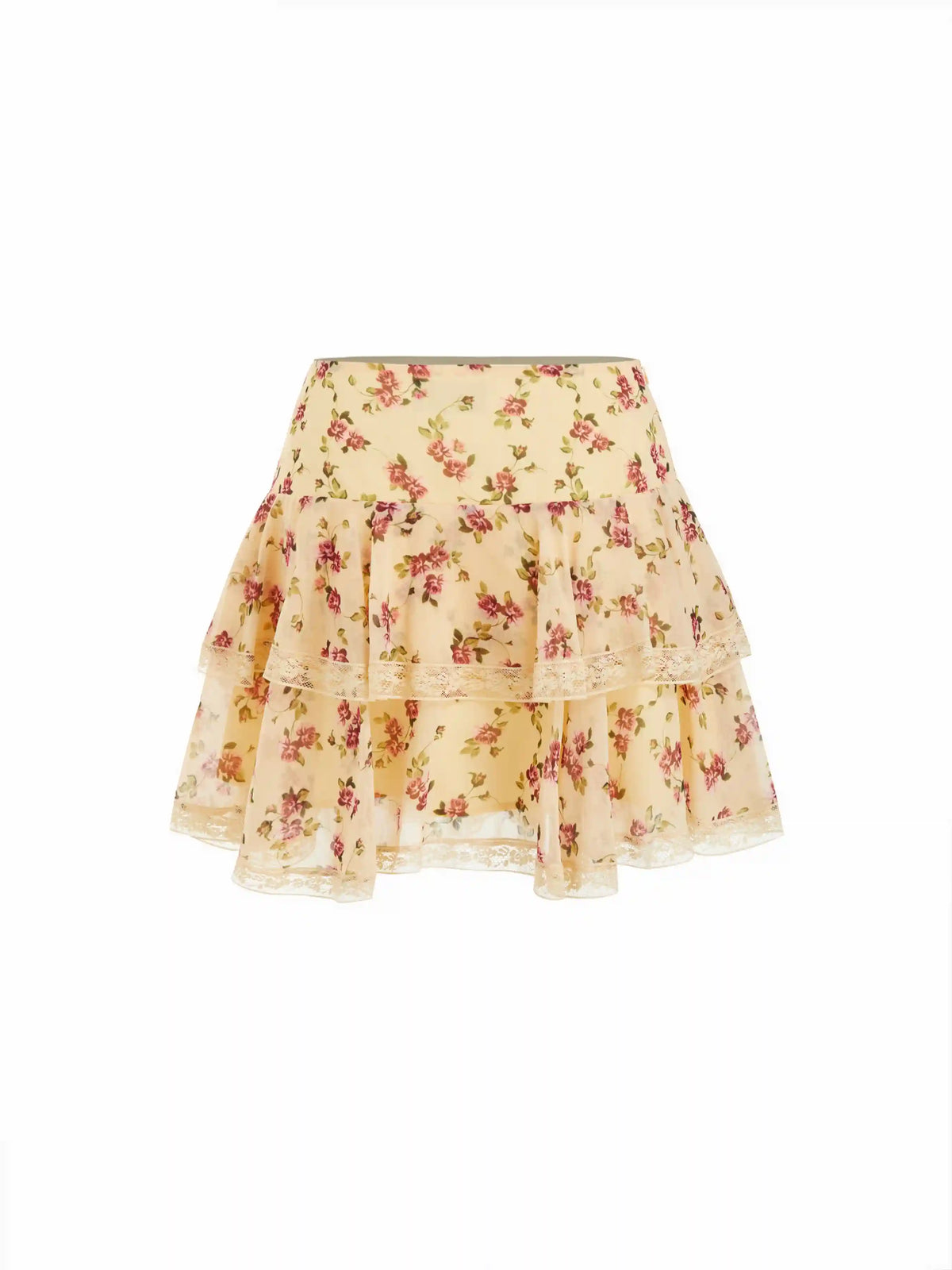 Chiffon Mid Rise Floral Tiered Mini Skirt