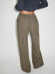 Jacquard Mid Rise Houndstooth Wide Leg Trousers