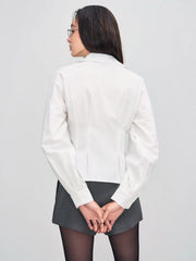 Woven Collar Corset Solid Long Sleeve Shirt