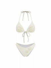 Halter Shell Embroidery Triangle Bikini Set