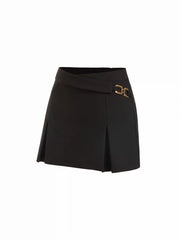 Low Rise Asymmetrical Metal Detail Pleated A-line Mini Skirt