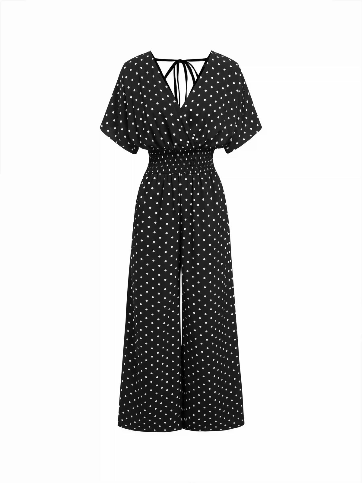 Chiffon V-neck Ruched Cloak Sleeve Oversized Jumpsuit