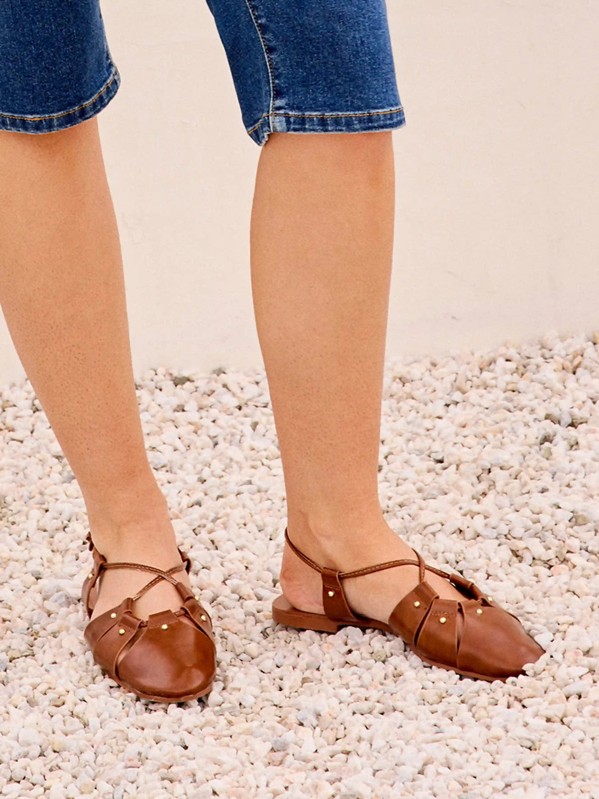 STUDDED ADJUSTABLE STRAP SLINGBACK FLATS