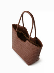 WOVEN TEXTURE FAUX LEATHER TOTE BAG