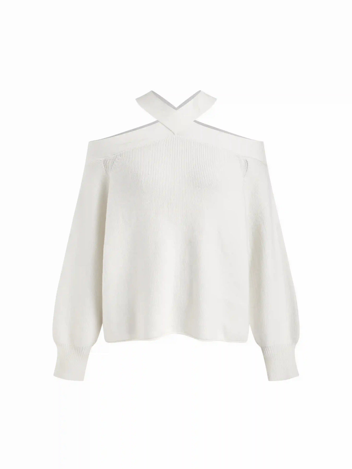 Knit Halter Neckline Long Sleeve Top