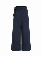 Low Rise Striped Tie Side Ruched Straight Leg Trousers