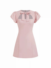 Cut Out Bowknot Puff Sleeve A-line Mini Dress