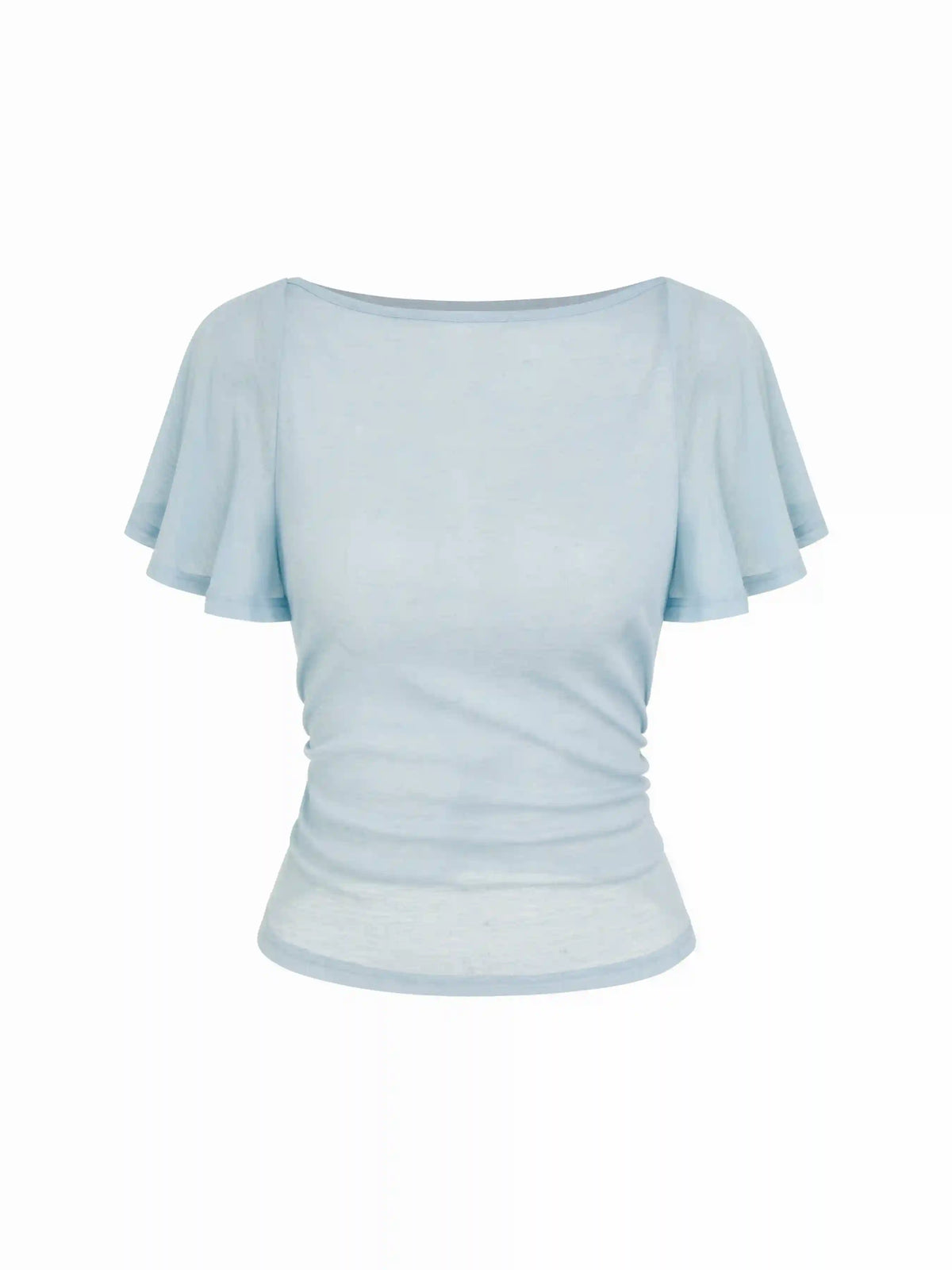 Boat Neck Cloak Sleeve Ruched Sheer Tee