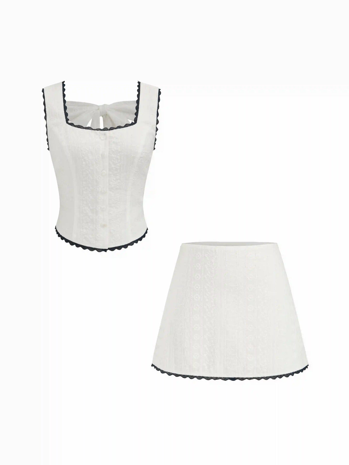 Cotton-blend Jacquard Lace Square Neck Top & Mid Rise Mini Skirt Set
