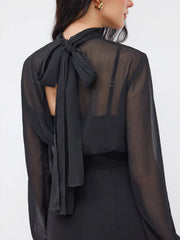 High Neck Ruched Knotted Wide Leg Jumpsuit