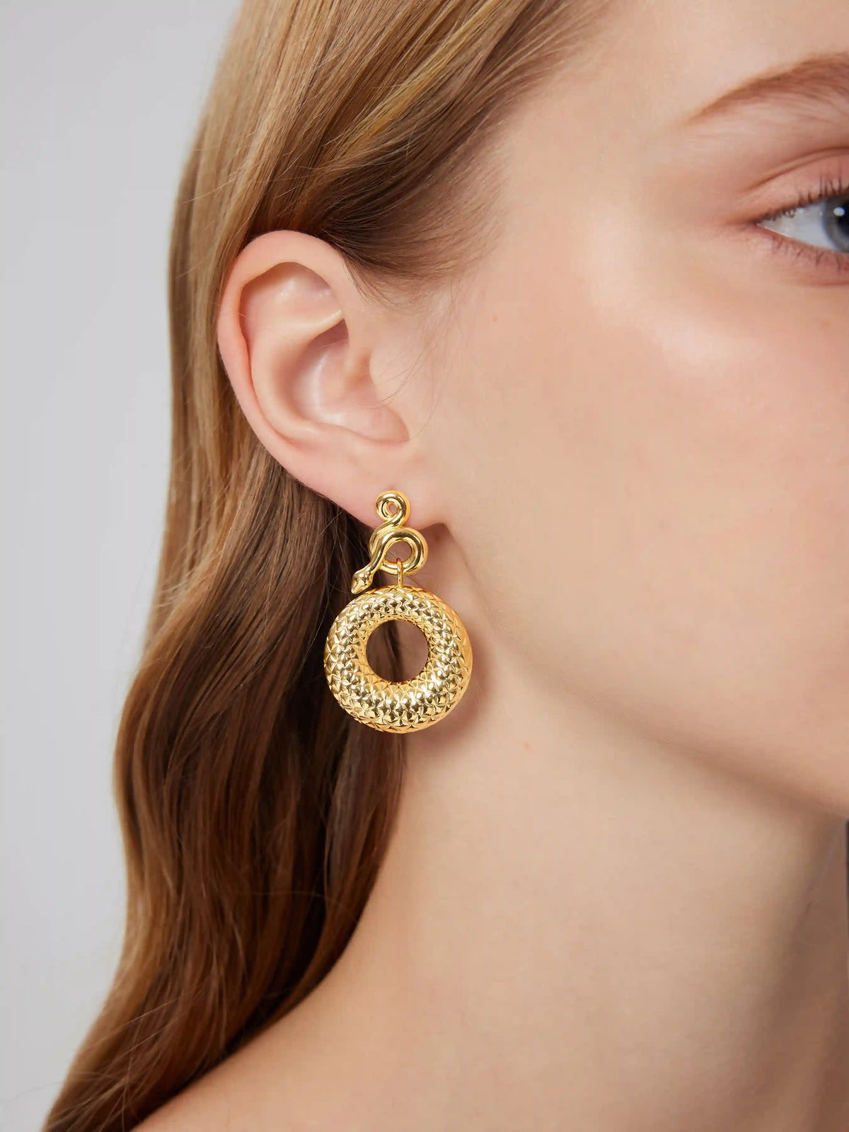 18k Gold Plated Snake Shaped Drop Hoop Earrings