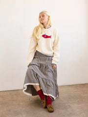 Knit Round Neckline Fish Graphic Contrasting Binding Oversized Top
