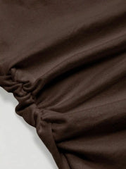 Cotton-blend Round Neckline Asymmetrical Split Ruched Tee Curve & Plus