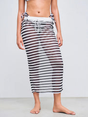 Mesh Striped Knotted Cover Up Skirt