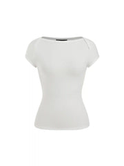 Cotton-blend Boat Neck Short Sleeve Tee