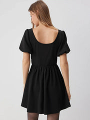 Square Neck Rhinestone Bowknot Flared Mini Dress
