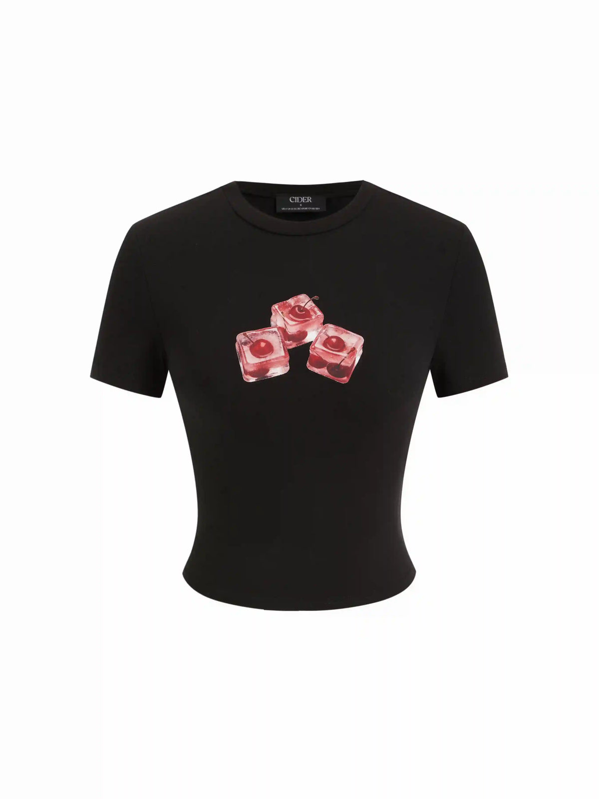 Cotton-blend Round Neckline Cherry Ice Cube Graphic Crop Tee