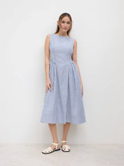 Cotton-blend Boat Neck Striped Ruffle Maxi Dress