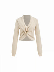 Knit V-neck Long Sleeve Twisted Crop Top