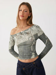 Asymmetrical Neck Conversational Top