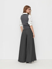 Mid Rise Pleated Wide Leg Trousers